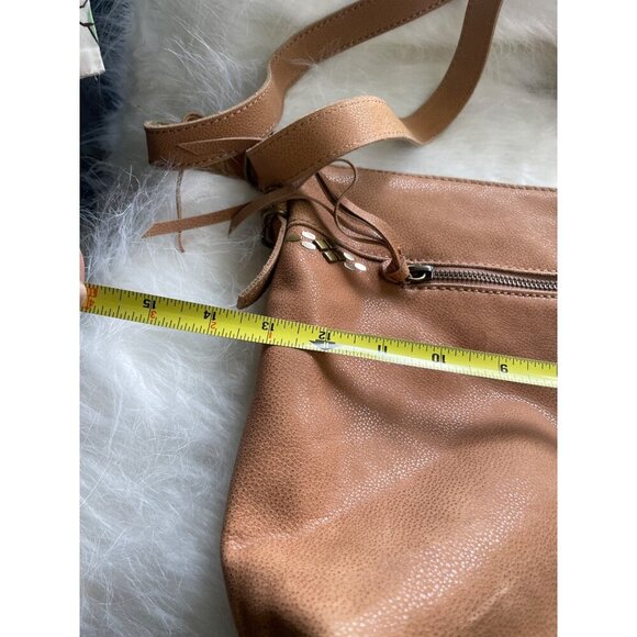 Saks Brown Leather Crossbody Bag With Adjustable Strap & Front Zipper Pocket - Picture 11 of 11